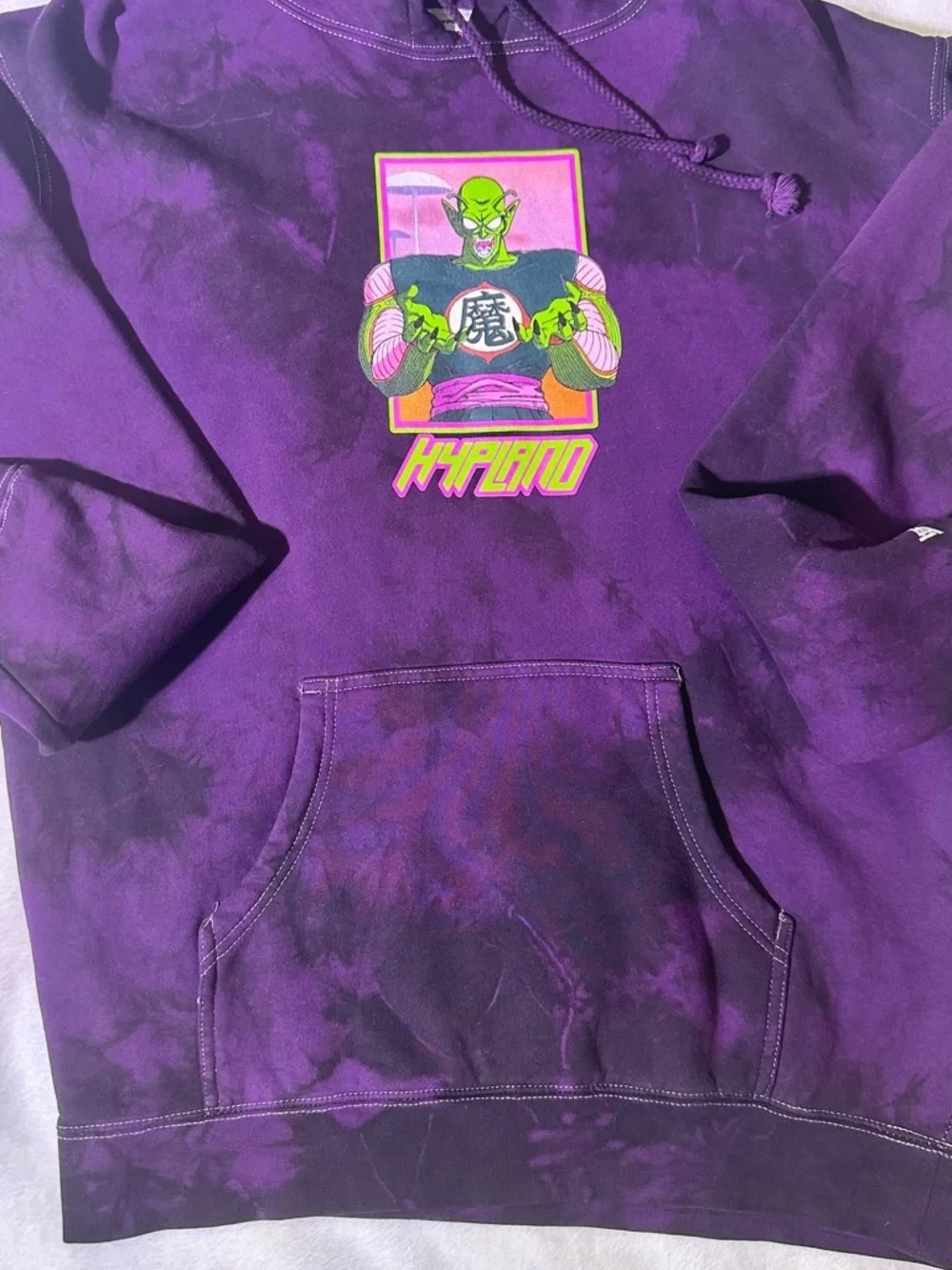 Purple Graphic Crewneck Hoodie with Neon Alien Motif